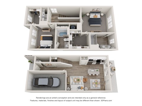 a stylized 3d floor plan of a 2100 sq ft house